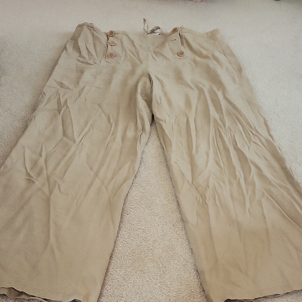 Studio M Wide-Leg Khaki Chino Pants Sailor-Button